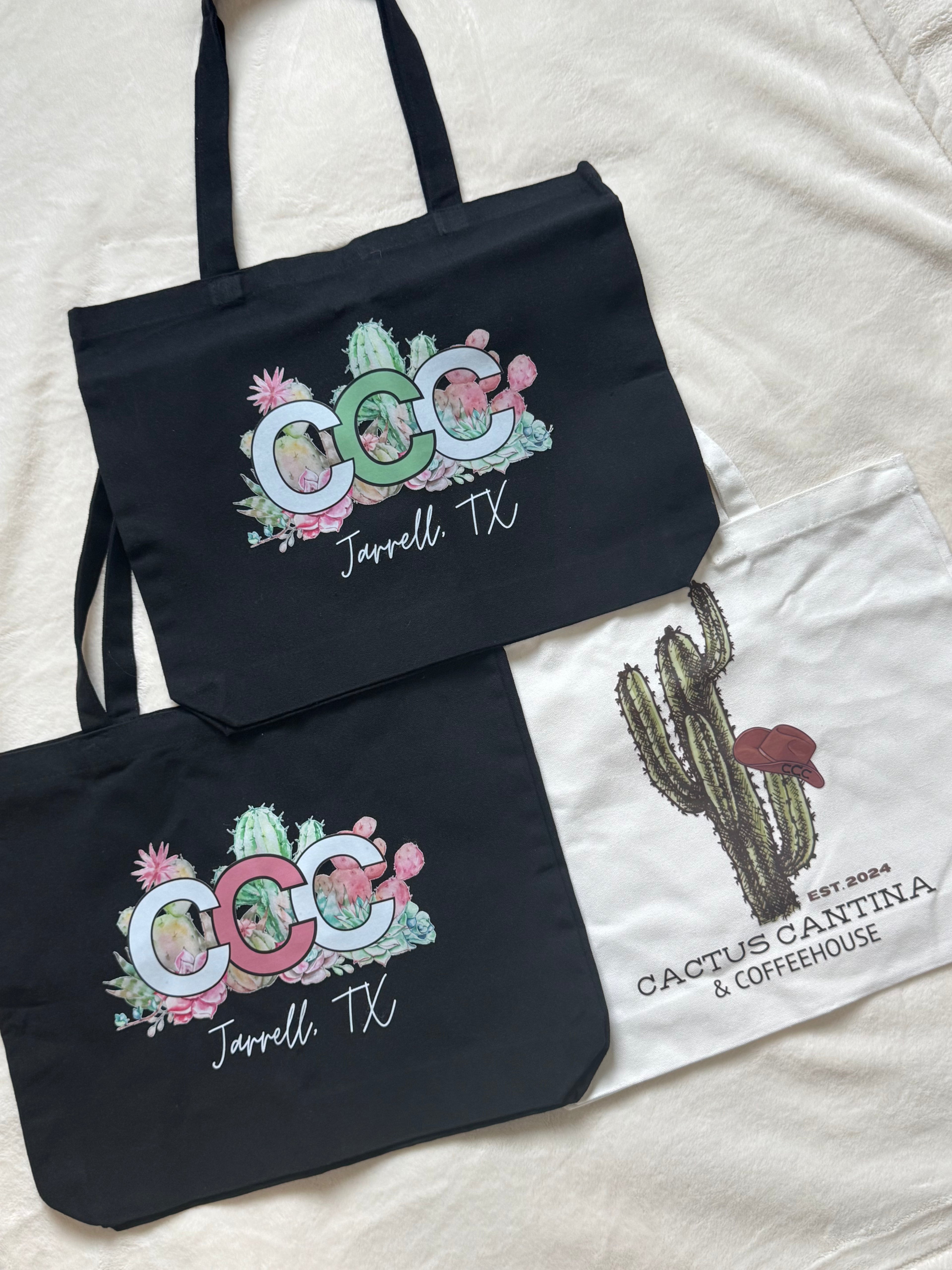 CCC Black Tote Bag, Pink Logo, Medium