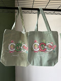 Green CCC Tote Bag, Pink Logo, Small