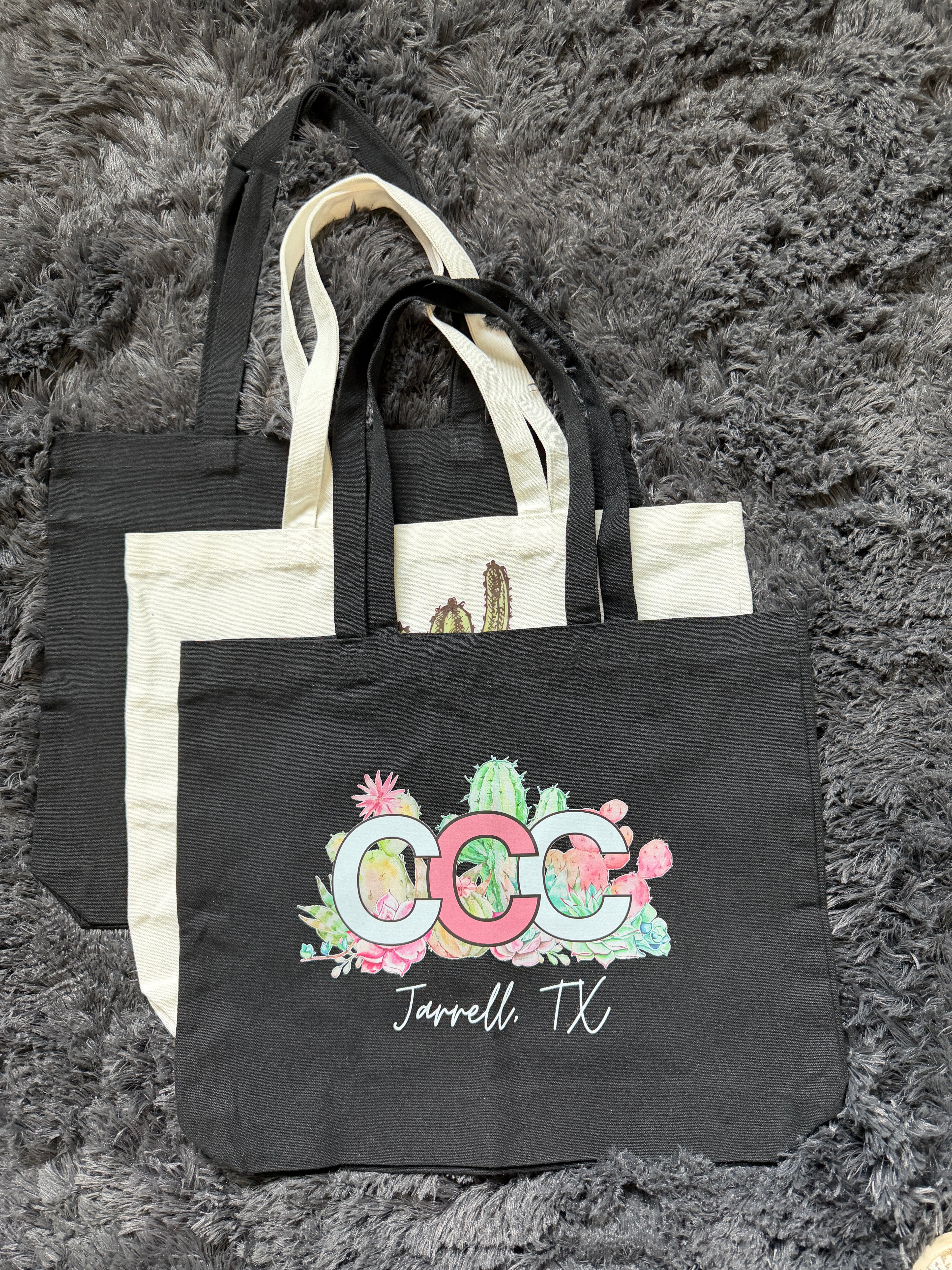 CCC Black Tote Bag, Pink Logo, Medium